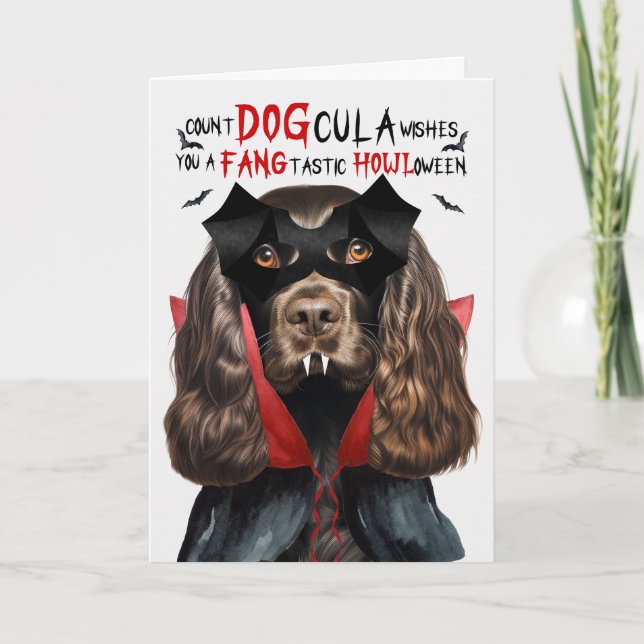 Tarjeta Festiva Chocolate Cocker Dog Funny Count DOGcula Halloween (Anverso)