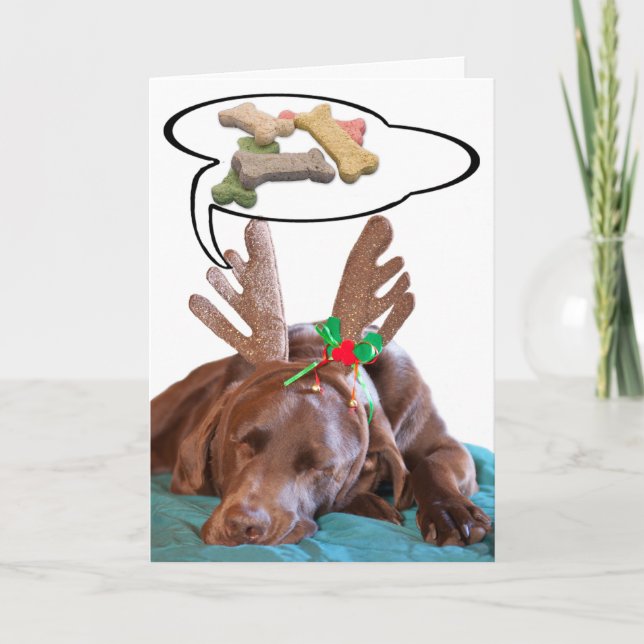 Tarjeta Festiva Chocolate Lab Antlers trata la foto personalizada (Anverso)