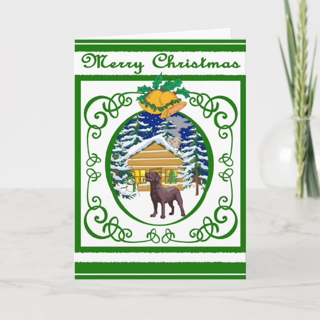 Tarjeta Festiva Chocolate Lab Vintage Christmas (Anverso)