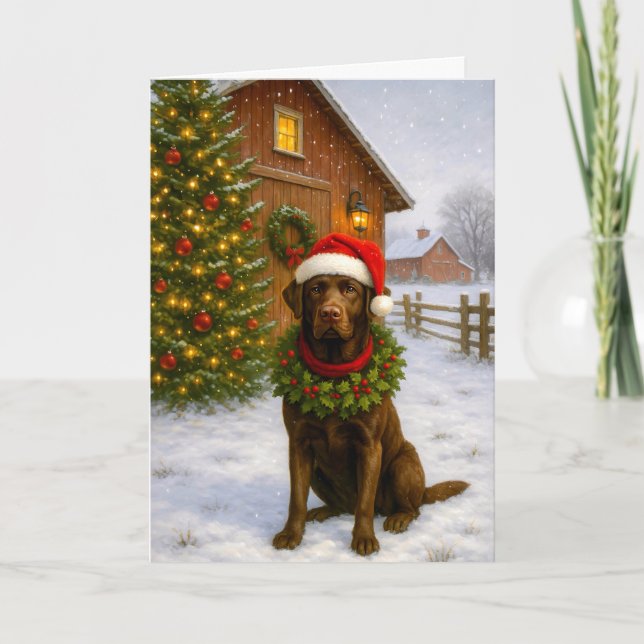 Tarjeta Festiva Chocolate Labrador Holiday Card (Anverso)