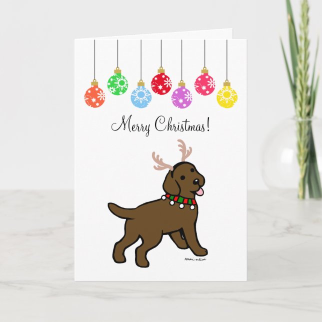 Tarjeta Festiva Chocolate Labrador Navidades Antillas y ornamentos (Anverso)