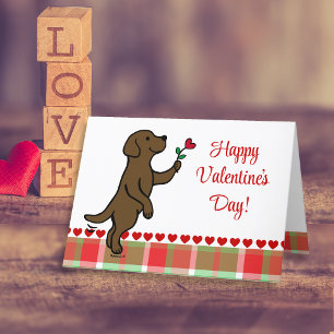 Tarjeta Festiva Chocolate Labrador Tiny Heart Flower Valentine