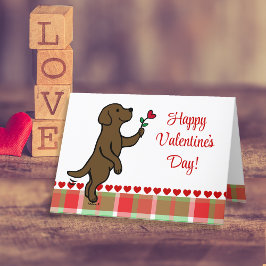 Tarjeta Festiva Chocolate Labrador Tiny Heart Flower Valentine