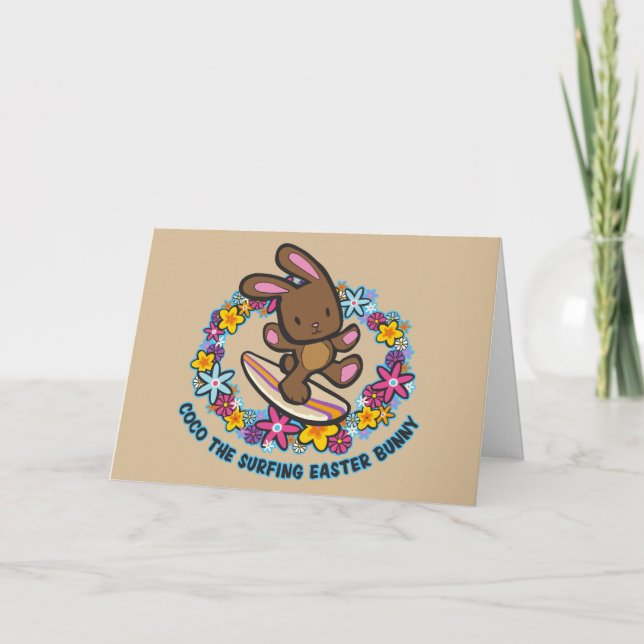 Tarjeta Festiva Chocolate Surfing Easter Bunny Cards (Anverso)