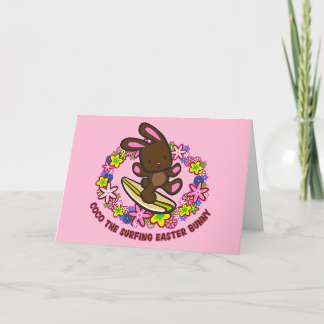 Tarjeta Festiva Chocolate Surfing Easter Bunny Cards (Anverso)