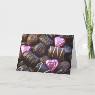 Tarjeta Festiva chocolates con Relieve metalizado rosa