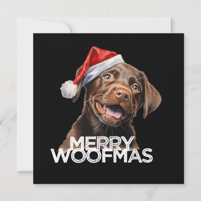 Tarjeta Festiva Chocolato lab perro sombrero de santa FELIZ WOOFMA (Anverso)