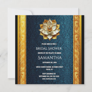 Tarjeta Festiva Chorro Nupcial de Damasco Dorado Azul Marino
