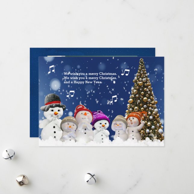 Tarjeta Festiva Chorus of Snowmen sing greetings - Personalize (Anverso/Reverso In Situ)