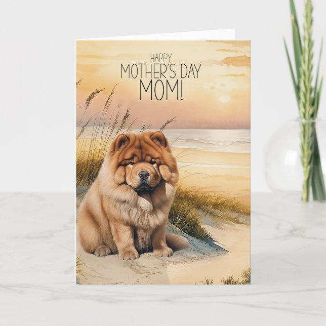 Tarjeta Festiva Chow Chow Dog Sunset Beach Mother's Day (Anverso)