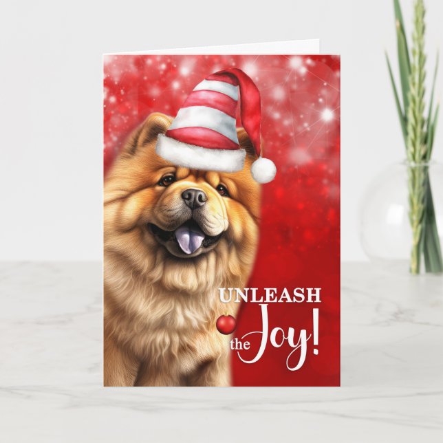 Tarjeta Festiva Chow Chow Dog Unleash the Joy Christmas (Anverso)