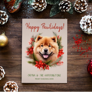 Tarjeta Festiva Chow Chow Perro Navidades Felices Pawlidays Howlid