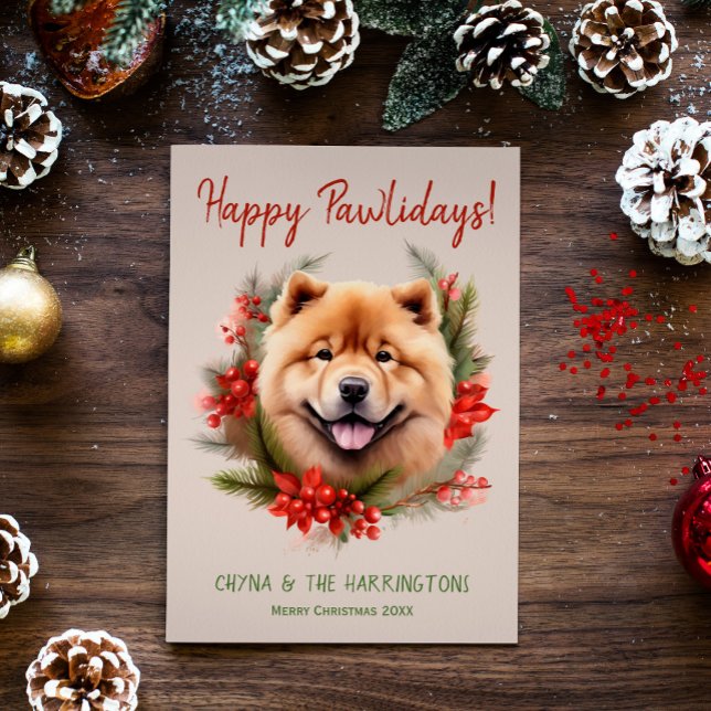 Tarjeta Festiva Chow Chow Perro Navidades Felices Pawlidays Howlid (Subido por el creador)