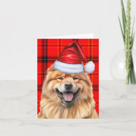 Tarjeta Festiva Chow Chow Santa Dog Red Plaid Navidades