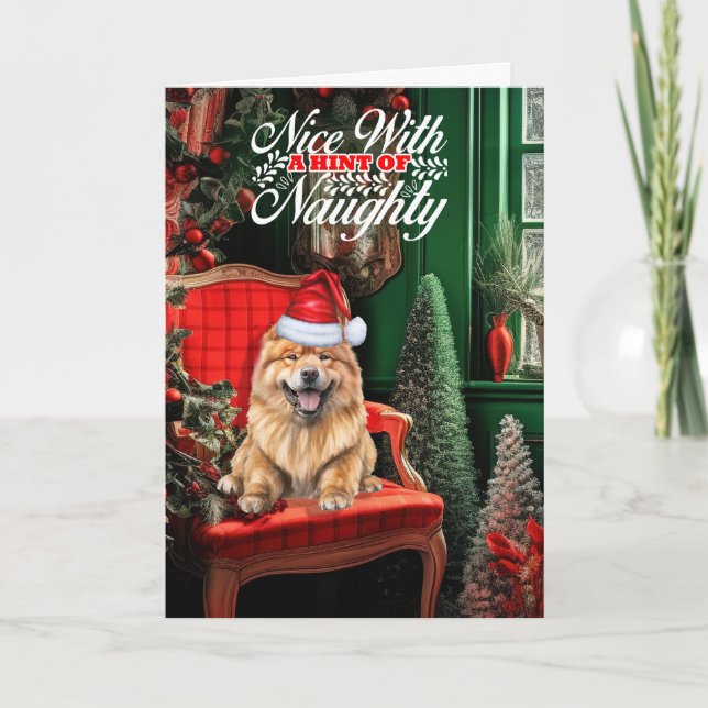 Tarjeta Festiva Chow Chow Santa Navidades Perro travieso o agradab (Anverso)