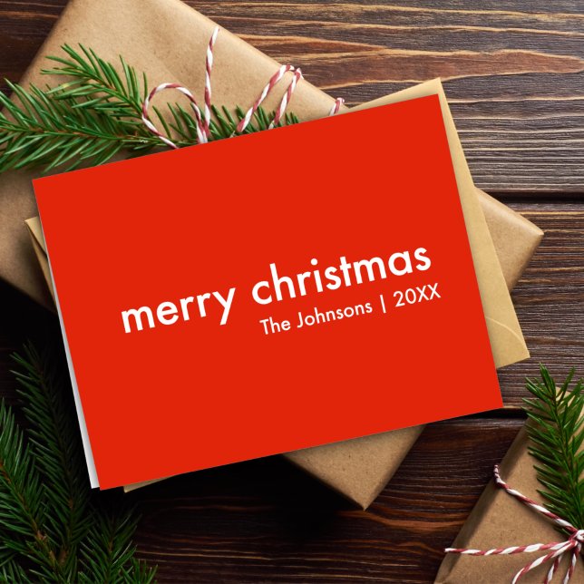 Tarjeta Festiva Chrismas Plain | Modern Minimal Bright Red Name (Subido por el creador)