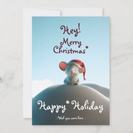 Tarjeta Festiva Chrismas santa hat mouse sobre la montaña de la ni