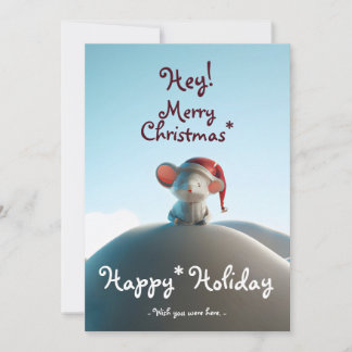 Tarjeta Festiva Chrismas santa hat mouse sobre la montaña de la ni