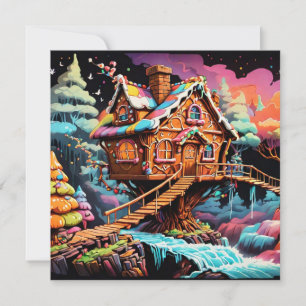 Tarjeta Festiva Chrismas sicodelia jingerbread treehouse