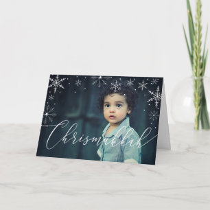 Tarjeta Festiva Chrismukkah Copos de nieve y fotografía tipográfic