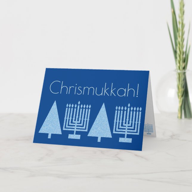Tarjeta Festiva Chrismukkah Festividad Azul Luz Añadir La Foto (Anverso)