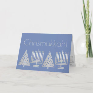 Tarjeta Festiva Chrismukkah Silver Blue Holiday Añadir la foto