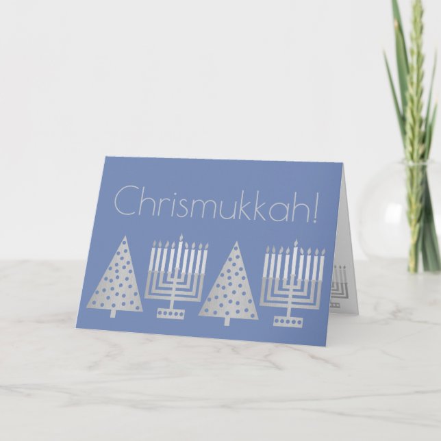 Tarjeta Festiva Chrismukkah Silver Blue Holiday Añadir la foto (Anverso)