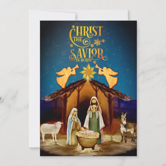Tarjeta Festiva "Christ The Savior Is Born" Nativity Christmas (Anverso)