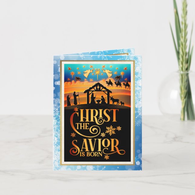 Tarjeta Festiva "Christ The Savior Is Born" Nativity Christmas (Anverso)