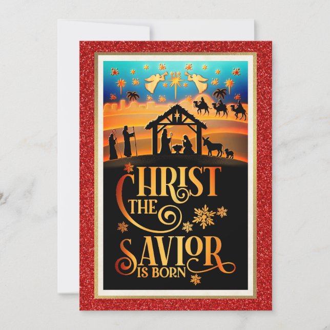 Tarjeta Festiva Christ The Savior Is Born" Nativity Christmas (Anverso)