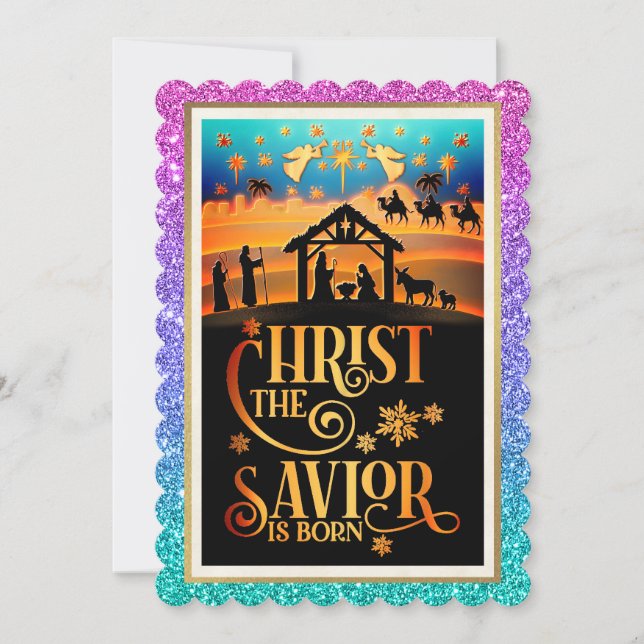 Tarjeta Festiva "Christ The Savior Is Born" Nativity Christmas (Anverso)