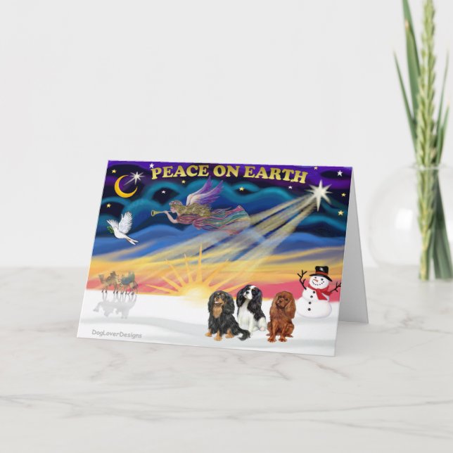 Tarjeta Festiva Christgmas Sunrise - Cavalier King Charles (tres) (Anverso)