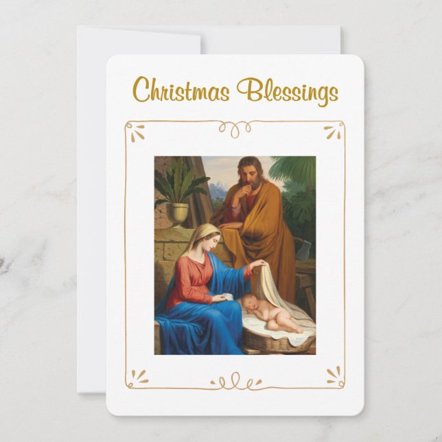 Tarjeta Festiva Christian Christmas Blessings Holy Family (Anverso)