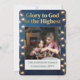 Tarjeta Festiva Christian Christmas Glory to God One Photo Gold