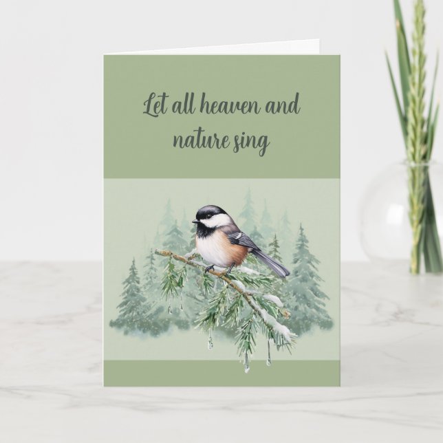 Tarjeta Festiva Christian Christmas Winter Spruce Tree Chickadee (Anverso)