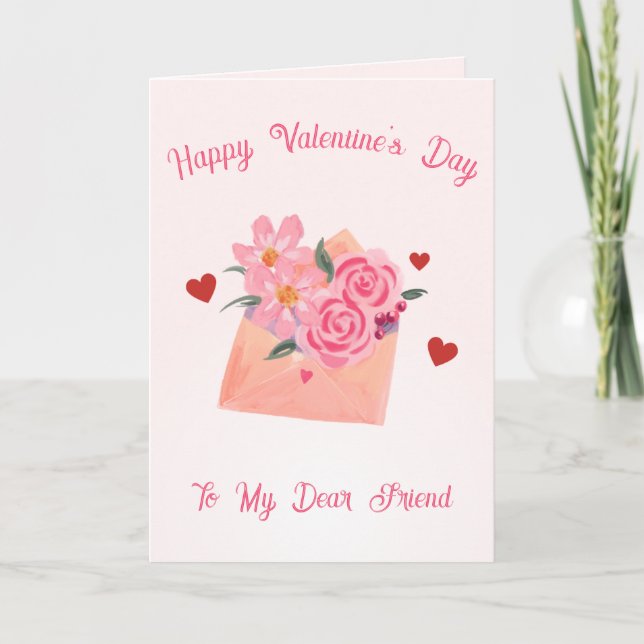 Tarjeta Festiva Christian Friend - Watercolor Flower Valentine's  (Anverso)