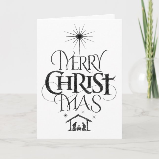 Tarjeta Festiva Christian Merry Christmas Christ Charcoal Chalé (Anverso)