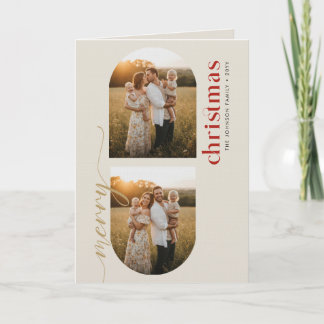 Tarjeta Festiva Christmas 3 Photo Arch Beige Ivory Family Folded