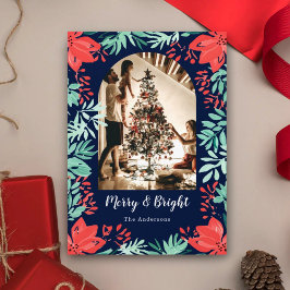 Tarjeta Festiva Christmas Arch Photo Blue Botanical Floral 