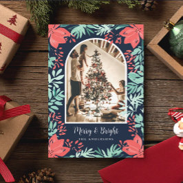 Tarjeta Festiva Christmas Arch Photo Botanical Red Floral Blue