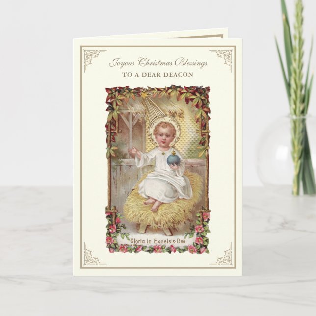 Tarjeta Festiva Christmas Baby Jesus Poinsettias Deacon (Anverso)