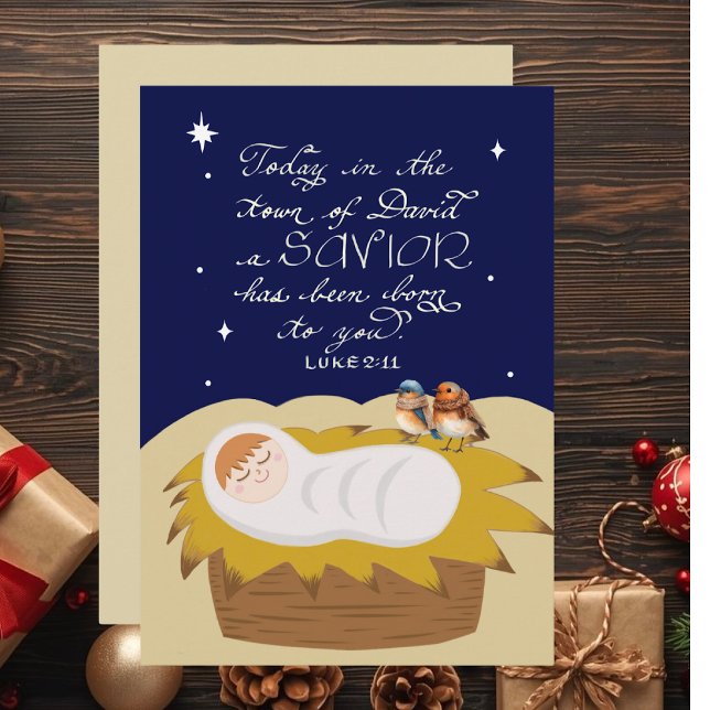 Tarjeta Festiva Christmas Bible Verse Luke Modern Personalized  (Bible Verse Luke Personalized Flat Christmas Card, perfect for Christian friends & loved ones.)