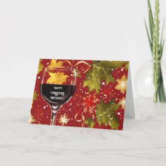 Tarjeta Festiva Christmas Birthday Cheers with Red Wine
