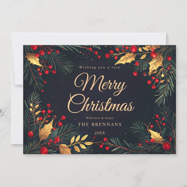 Tarjeta Festiva Christmas Black Gold Stylish Elegant Festive (Anverso)