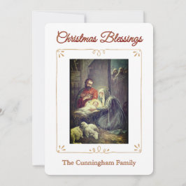 Tarjeta Festiva Christmas Blessings Nativity Scene Flat Card