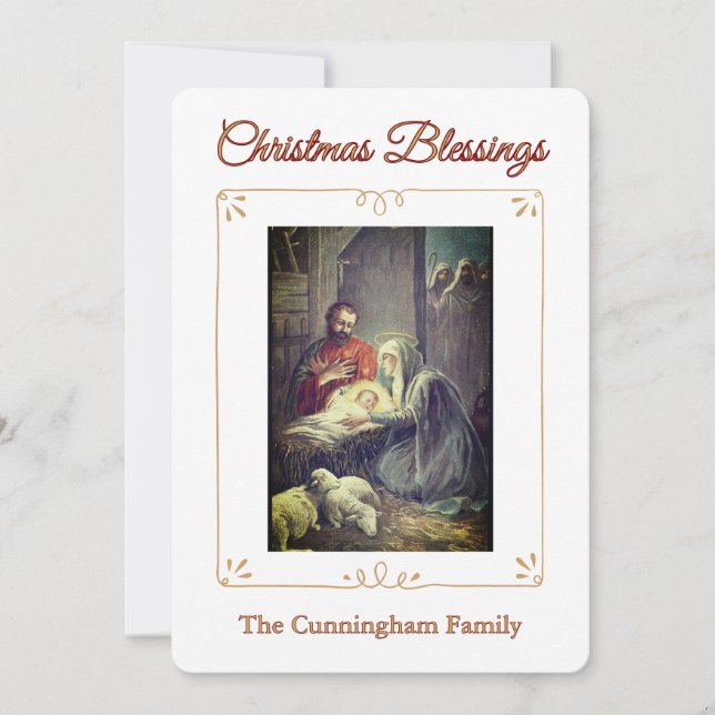 Tarjeta Festiva Christmas Blessings Nativity Scene Flat Card (Anverso)