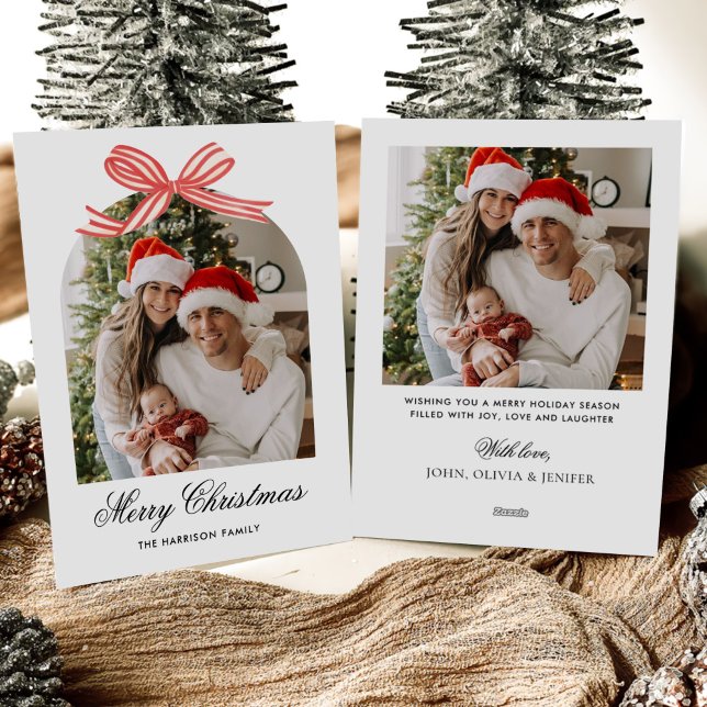 Tarjeta Festiva  Christmas Boho Red Bow Ribbon 2 Photo (Subido por el creador)