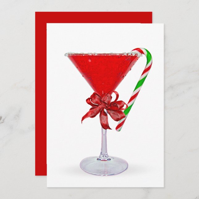 Tarjeta Festiva Christmas Bow On Martini Cocktail (Anverso / Reverso)