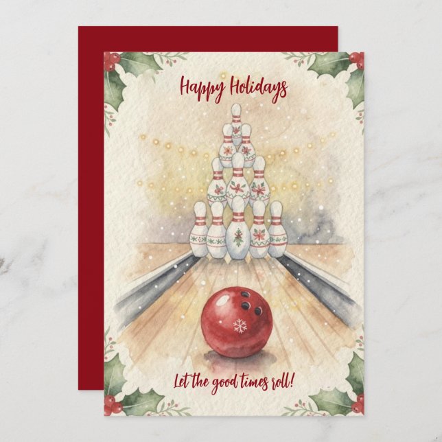 Tarjeta Festiva Christmas Bowling Holiday Greeting Cards (Anverso / Reverso)