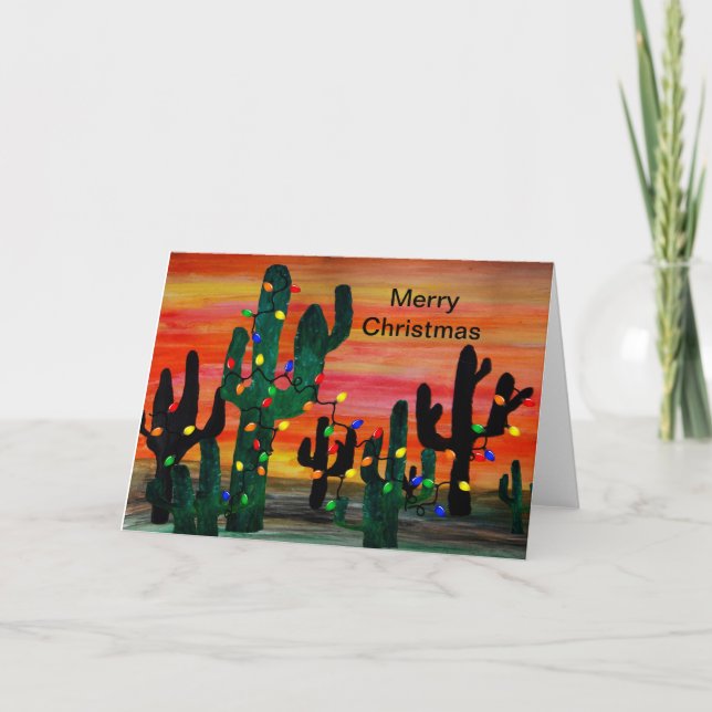 Tarjeta Festiva Christmas cactus Holiday greeting cards. (Anverso)